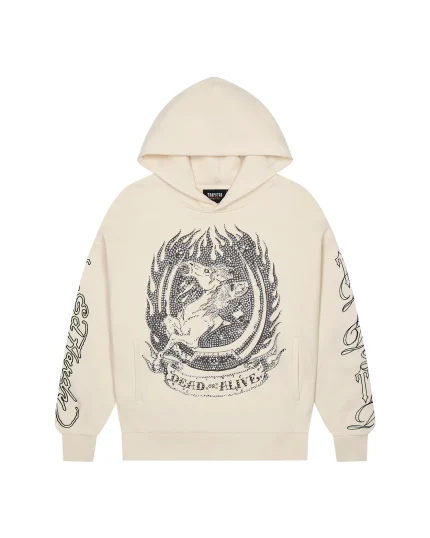 Cream TRAPSTAR x Ed Hardy Dead or Alive Rhinestone Hoodie